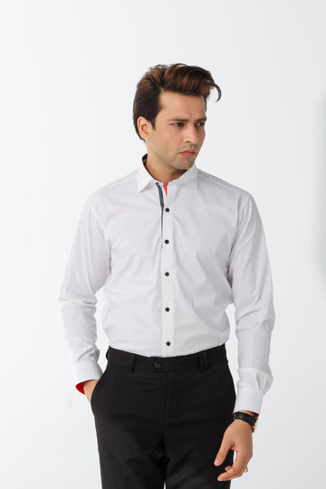 Men's White Executive Shirt with Red Trim