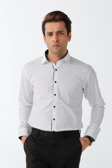 Men's white formal shirt with black details