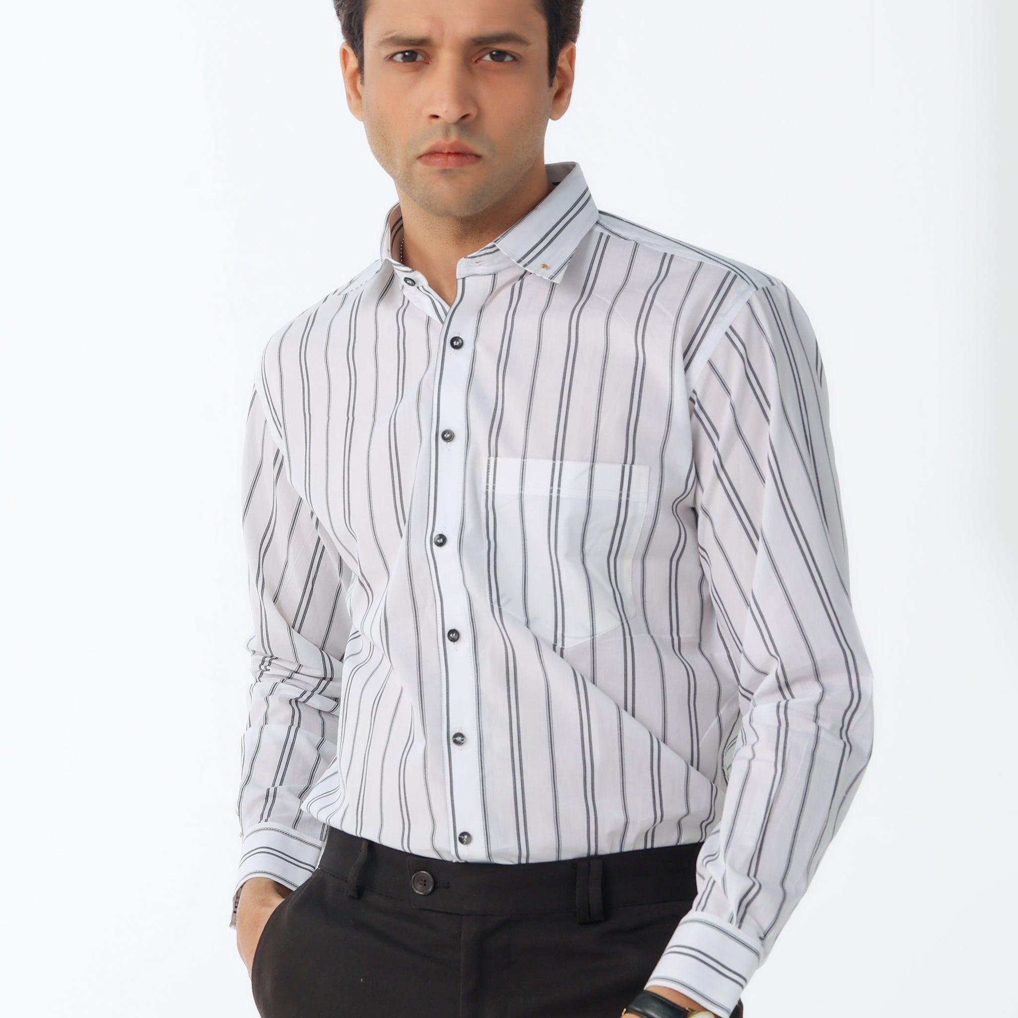 Men's Black Striped Formal Shirt