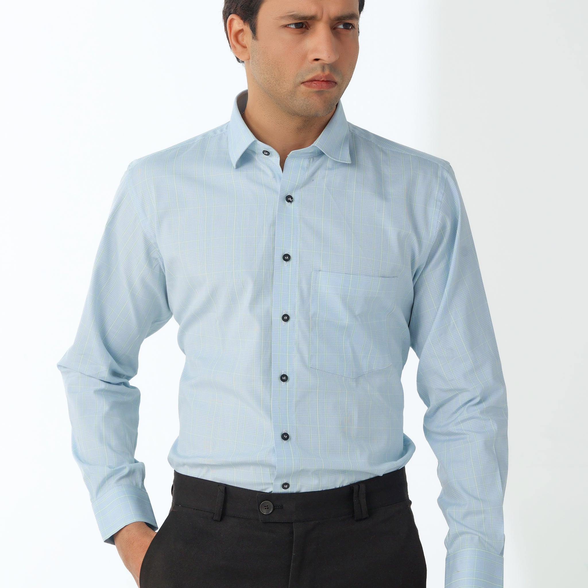 Sky blue men's check shirt