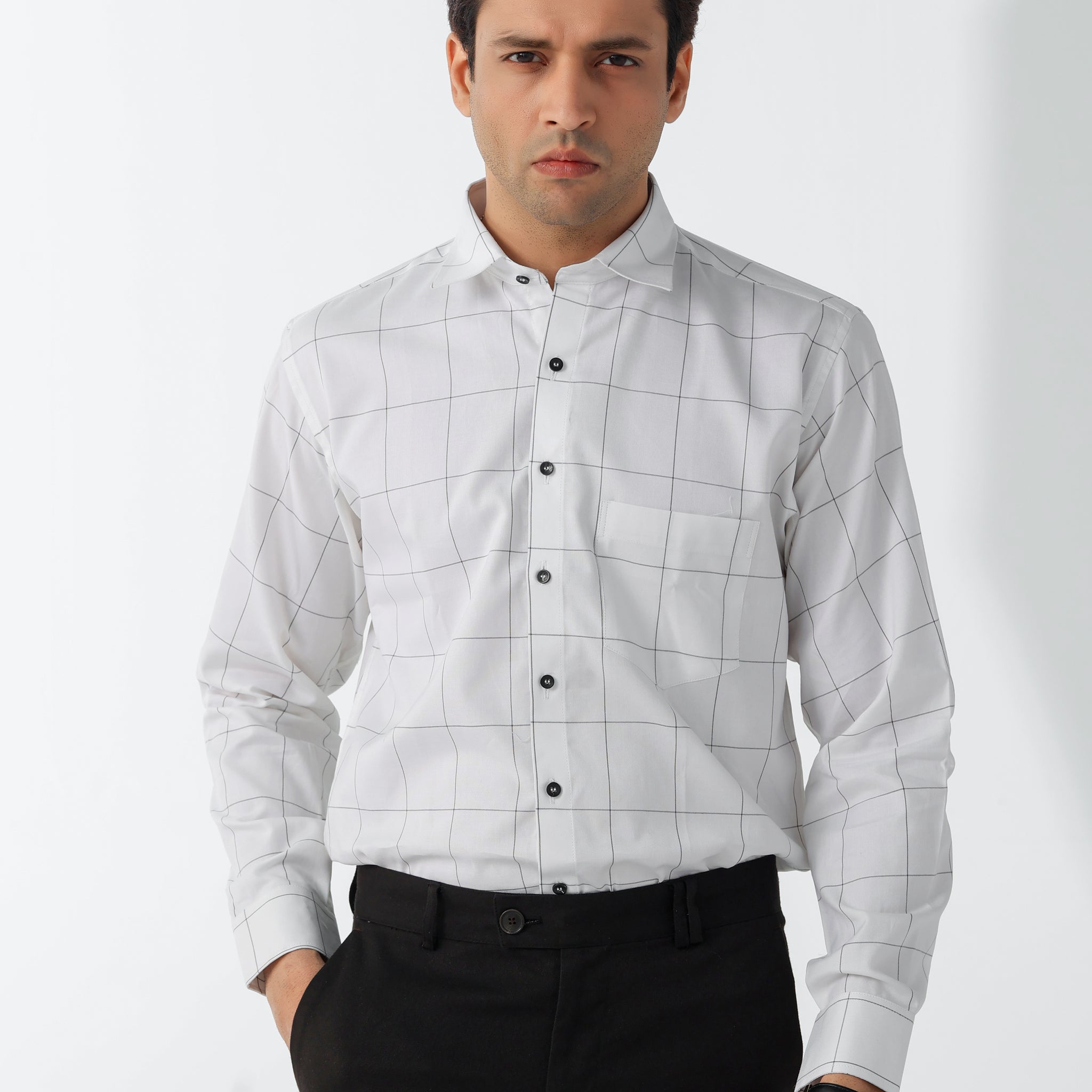 Black & White Grid Formal Shirt