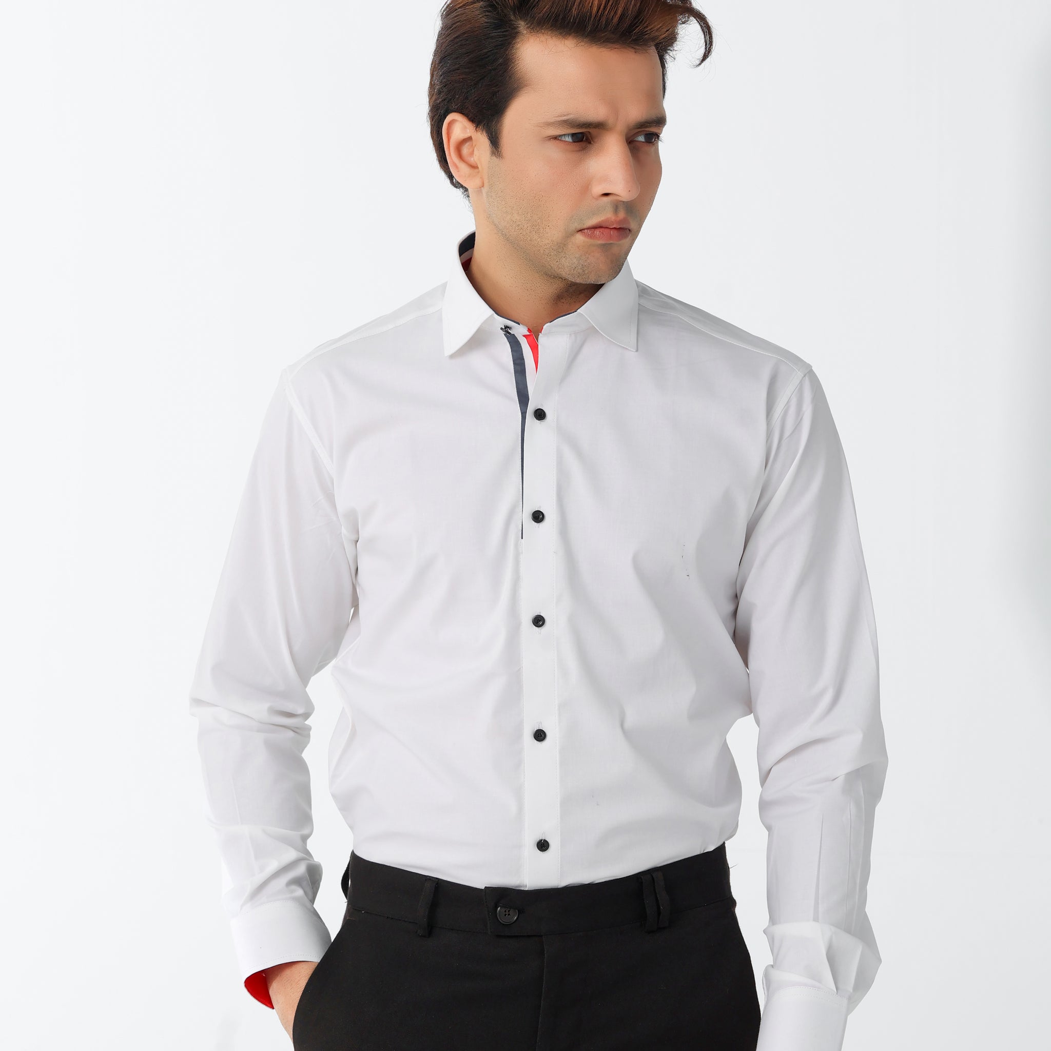 Men's White Executive Shirt with Red Trim