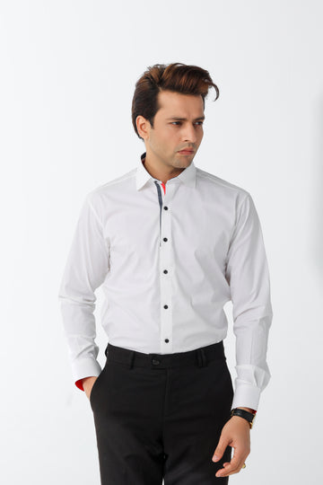 Men's White Executive Shirt with Red Trim