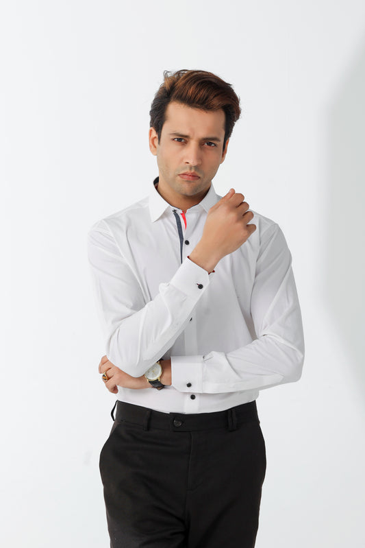 Men's White Executive Shirt with Red Trim