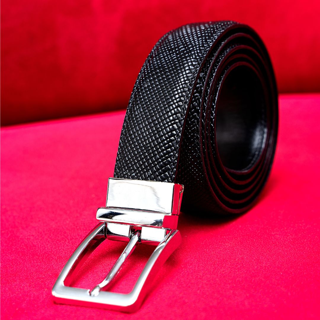 Black Dotted & Plain Reversible Leather Belt
